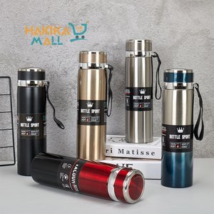 1L Stainless Steel Large Capacity Metallic Thermos Vacuum Flask Portable Rope Climbing Sports Travel Cup