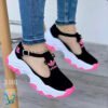 Adidas Platform Light Breathable Black and Pink Ankle Buckle Laceless women's Sneakers shoes