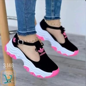 Adidas Platform Light Breathable Black and Pink Ankle Buckle Laceless women's Sneakers shoes