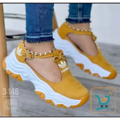 Adidas Platform Light Breathable mustard Ankle Buckle Laceless women's Sneakers shoes
