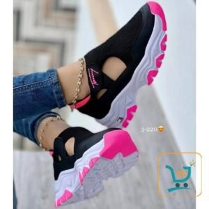 Tommy Hilfiger Platform Light Breathable Black and Pink Ankle Buckle Laceless women's Sneakers shoes
