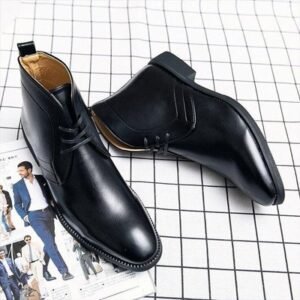 Men's Black Lace-Up Leather Chelsea Ankle Boots - Top-Quality Official Footwear