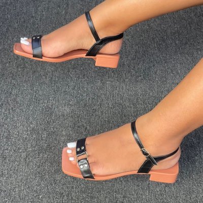 women-low-heel-sandals-black-1.jpg Women's Low Heel Open Toe Ankle Buckle Sandals - Stylish Comfort