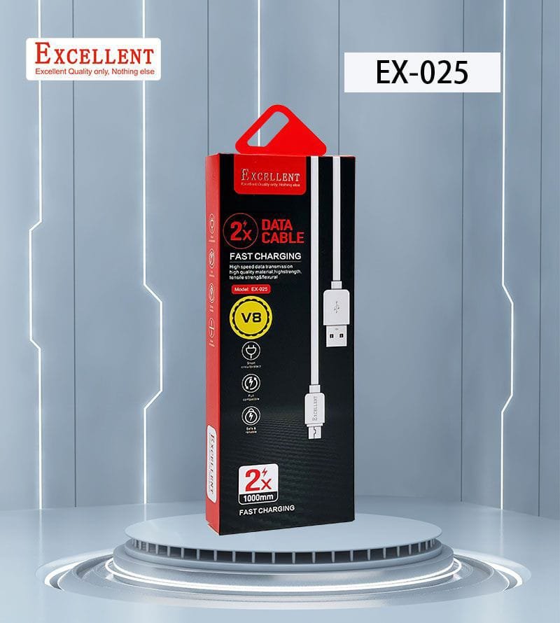 Durable braided nylon data cable with reinforced connectors and LED charging indicator, supporting 2x faster charging for smartphones and tablets.