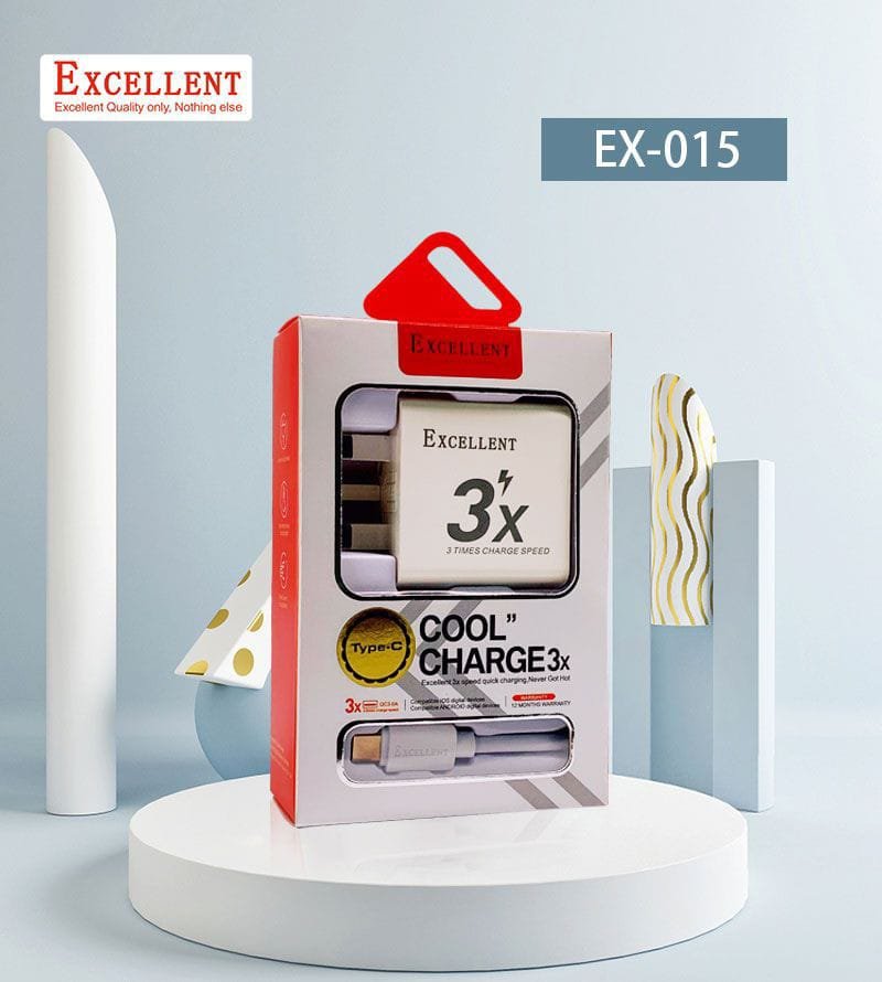 Glossy white charger with sleek design, delivering 3x faster charging for smartphones and tablets.